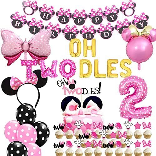 Oh Twodles Balloons Minnie Second Birthday Cake Topper 2nd Mouse Banner Party Supplies Decorations P | Amazon (US)