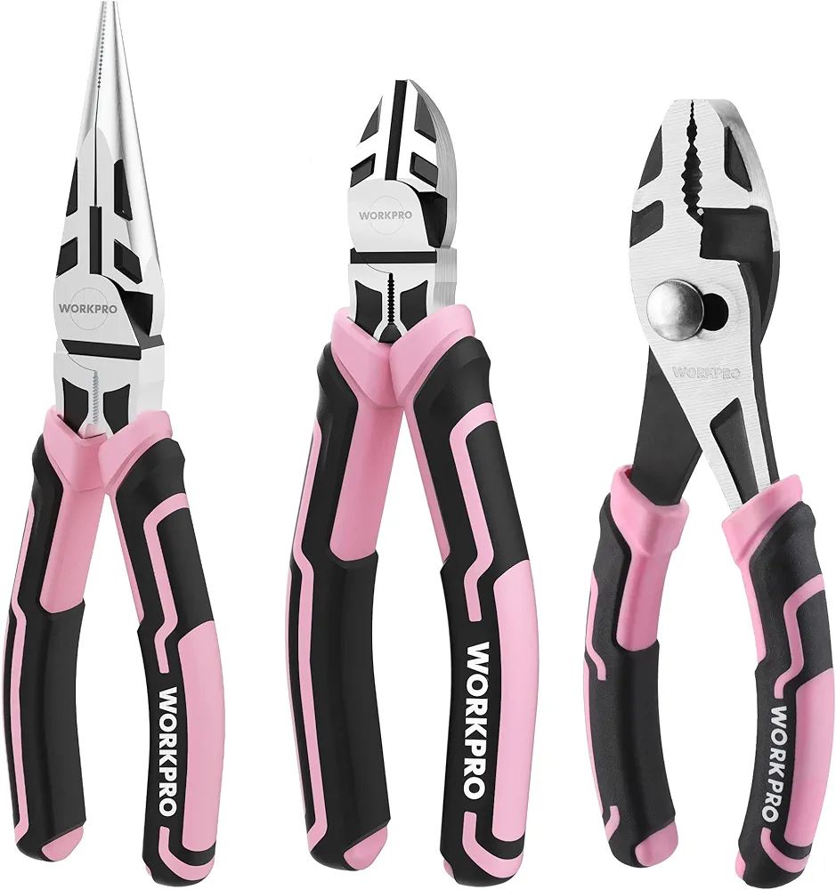 WORKPRO 3-Piece Pliers Set, Pink Pliers Tool Set Including Needle Nose Pliers, Diagonal Cutting P... | Amazon (US)