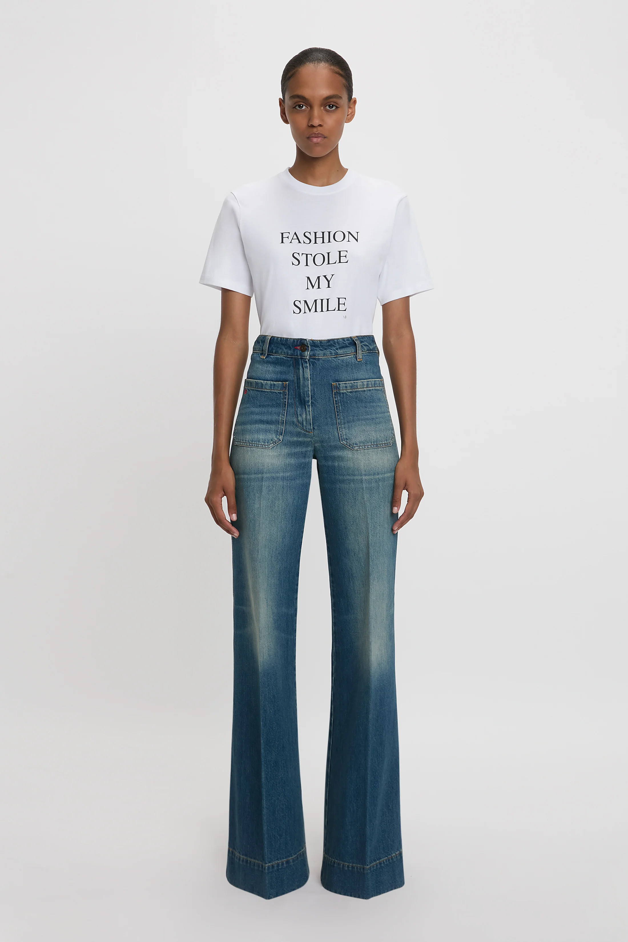 Fashion Stole My Smile Slogan T-Shirt In White | Victoria Beckham US