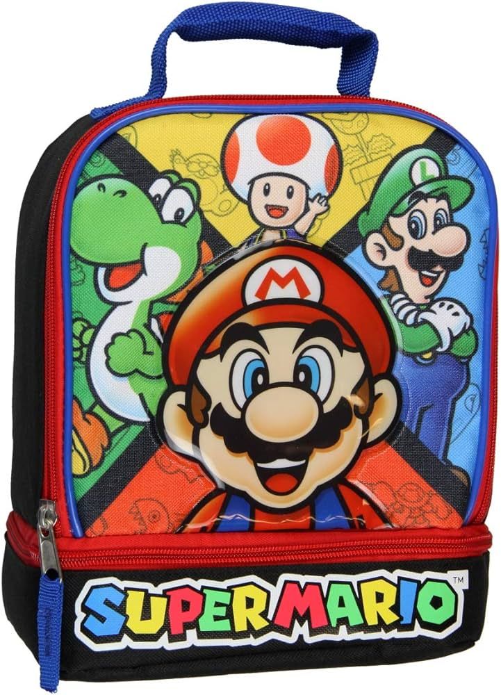 Super Mario Luigi Toad Yoshi Dual Compartment Insulated Lunch Box Lunch Bag Soft Kit Cooler | Amazon (US)