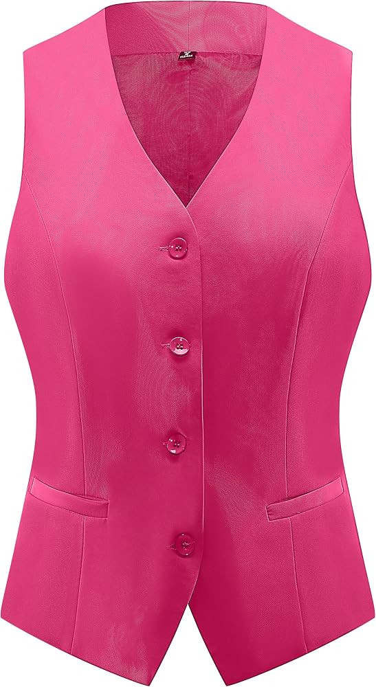 V VOCNI Women's Fully Lined 4 Button V-Neck Economy Dressy Suit Vest Waistcoat | Amazon (US)