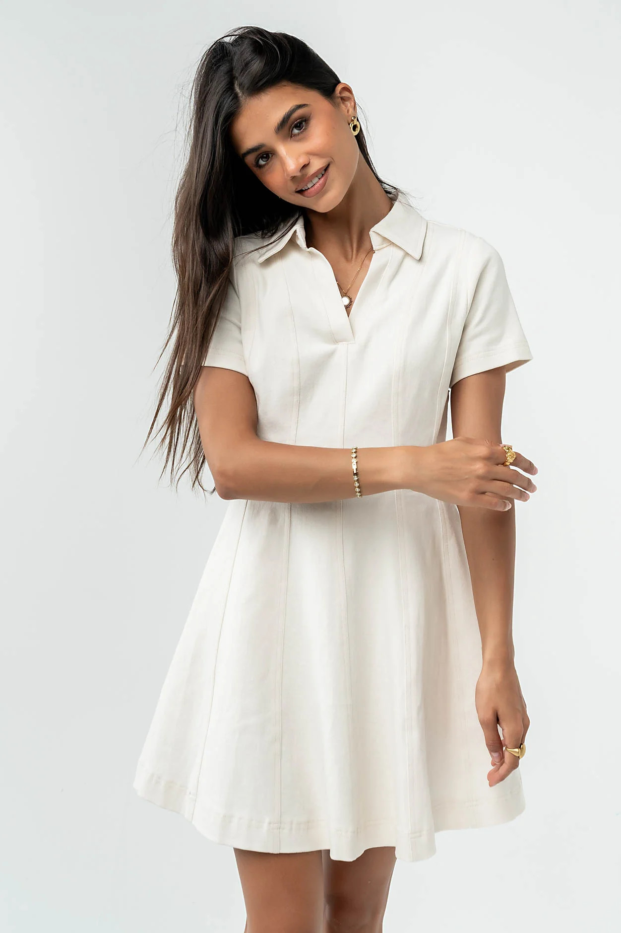 Carlie Denim Mini Dress in Cream | Böhme US