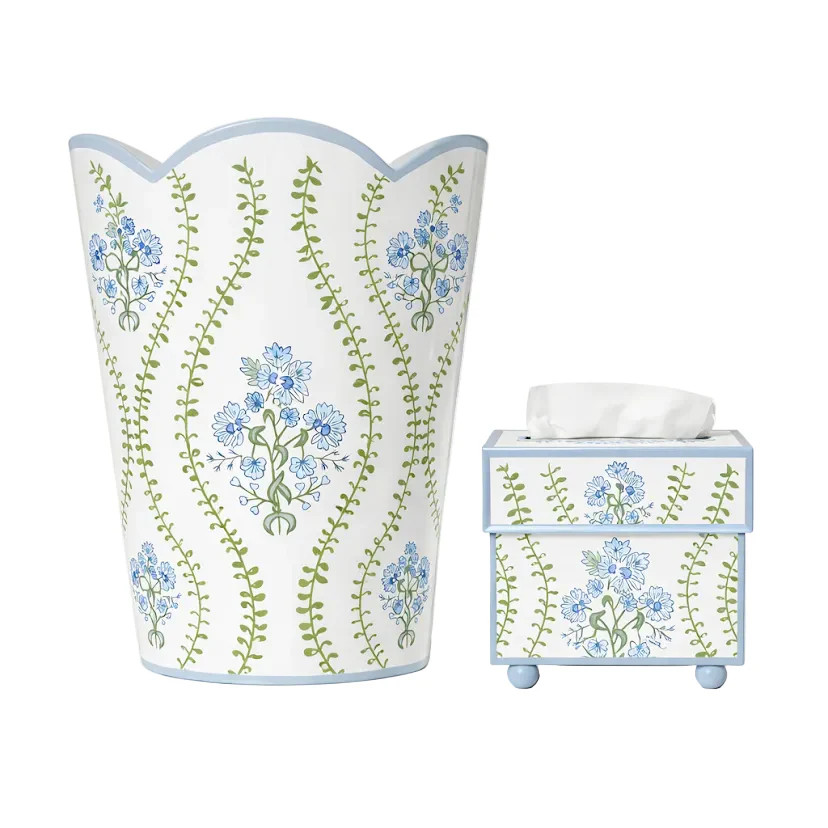 Blue Hampton Garden Round Wastepaper Basket & Tissue (3 Options) | The Enchanted Home