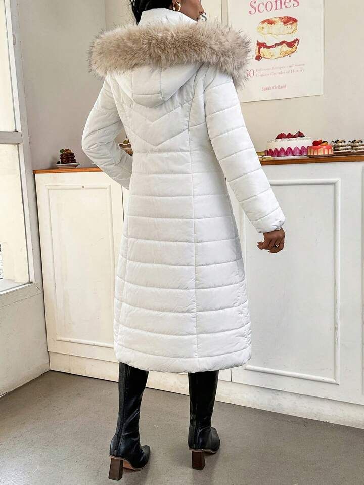 SHEIN Privé Women'S Long Padded Coat With Fur Collar | SHEIN