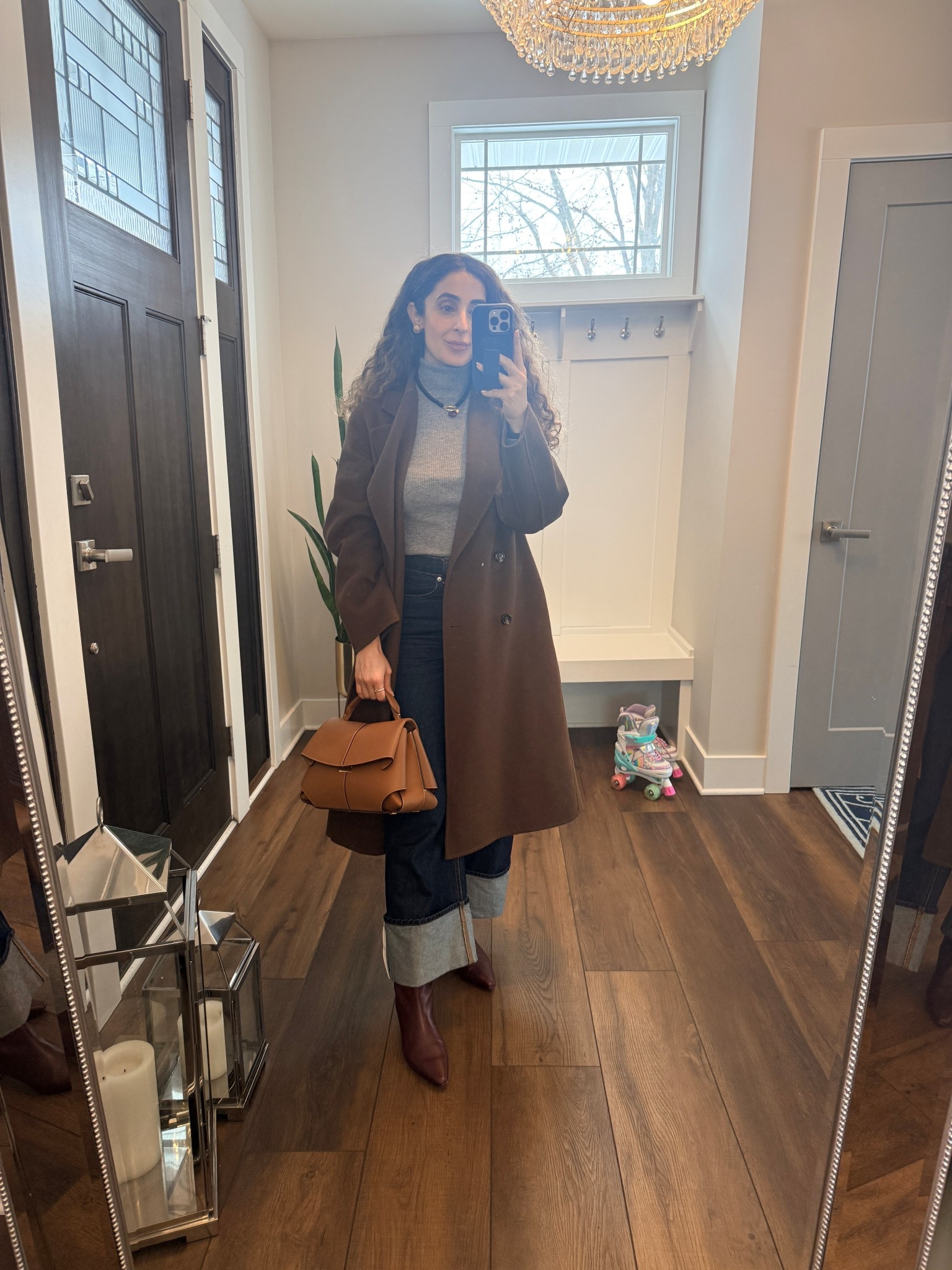 A school meeting. Denim from Hm size 6. Wool turtleneck from Mango on sale size small. Coat is size xs, runs large. Necklace from Madewell 

#LTKmomlife #LTKootd #LTKWorkwear