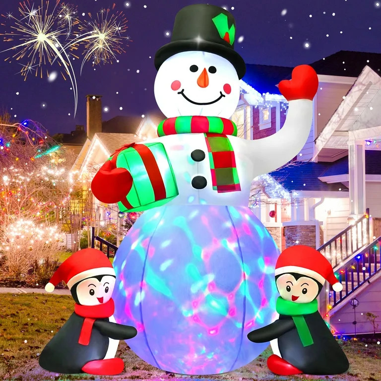 Yexmas 6.3FT Christmas Inflatable Snowman with Penguins Gift Box, Blowup Christmas Decoration wit... | Walmart (US)