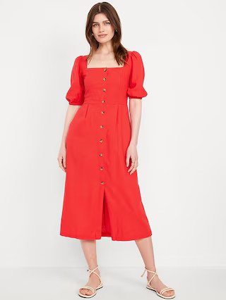 Linen-Blend Button-Front Midi Dress | Old Navy (US)