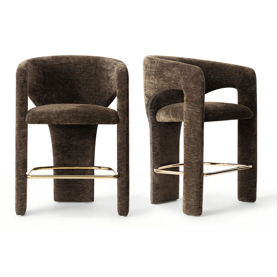 Khloe 24.5" Modern Gold Chenille Counter Stool with Arms (Set of 2) | Pop Maison