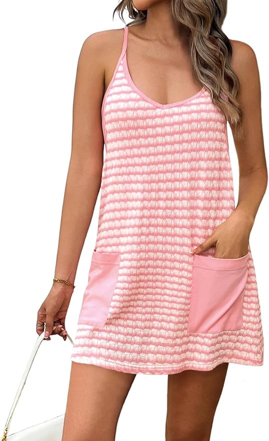 Fisoew Womens Tennis Athletic Dress Mini Romper Dress with Built in Shorts Summer Vacation Outfit... | Amazon (US)