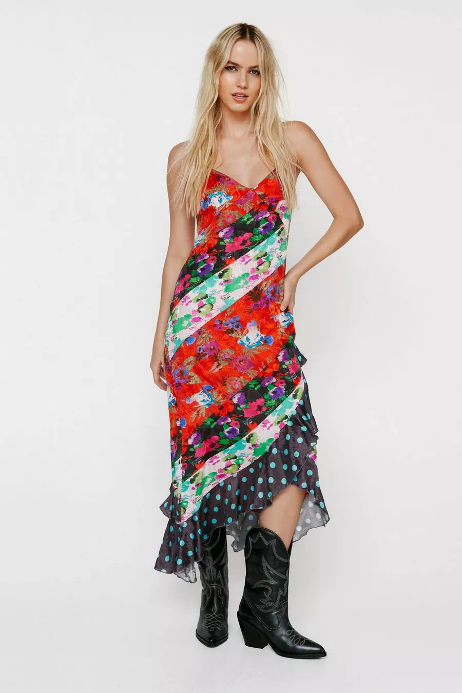 Mixed Floral Spot Print Strappy Midaxi Dress | Nasty Gal US