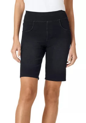 Hue Women's Game Changing Denim Bermuda Shorts, Black, Small | Belk