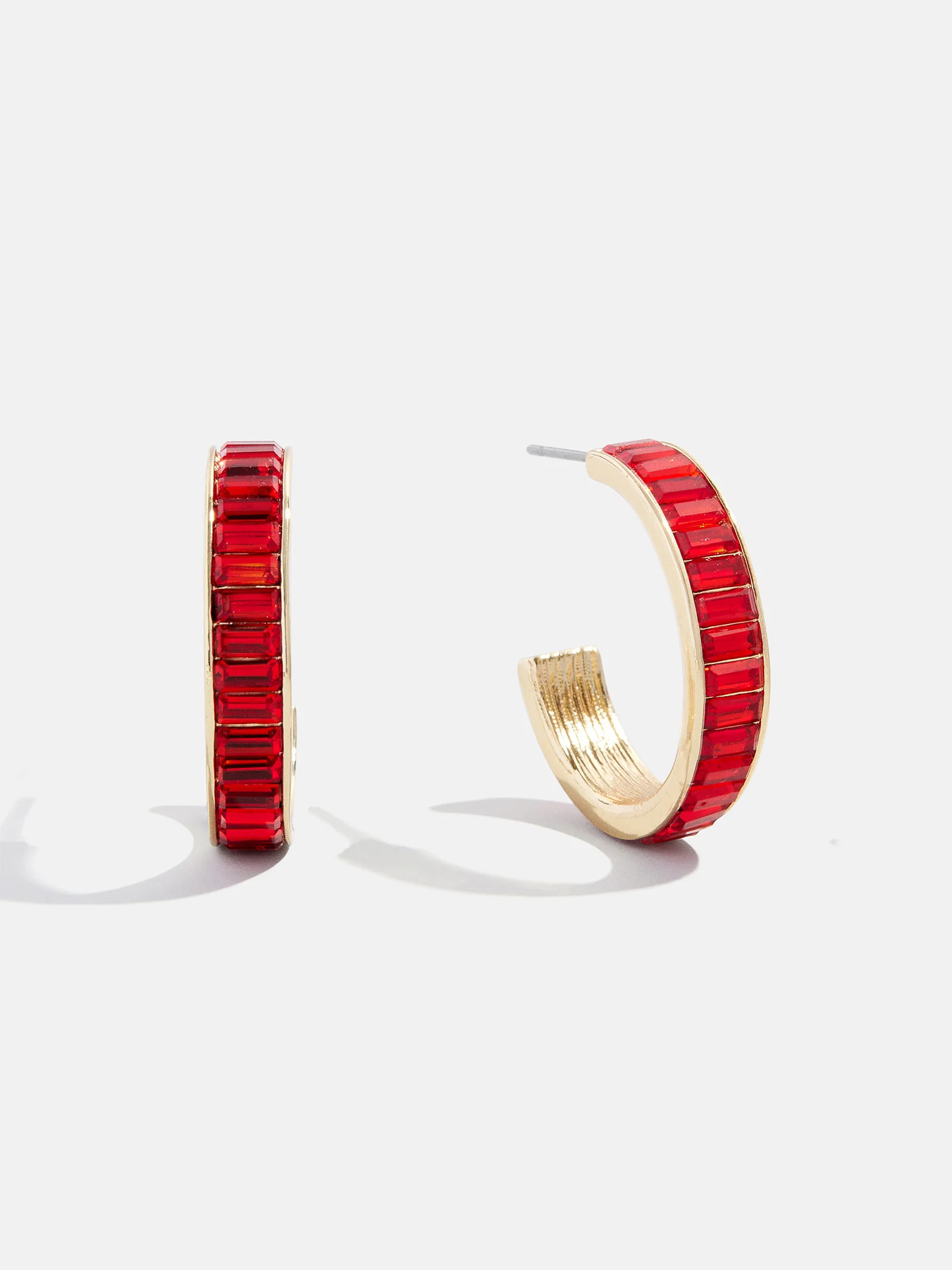 Game Day Baguette Hoop Earrings - Red | BaubleBar