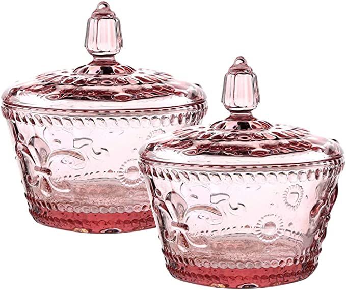 MASSJOY Set of 2 European Retro Nostalgic 3D Relief Pink Glass Jar Candy Jar Seasoning Jar with L... | Amazon (US)