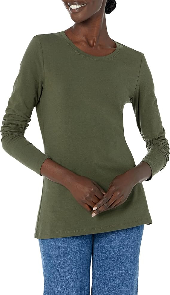 Amazon Essentials Womens Regular-Fit Long-Sleeve Crewneck T-Shirt (Available in Plus Size) | Amazon (US)