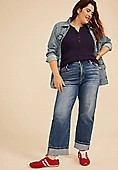 Plus Size Risen® High Rise Tummy Control Panel Cuffed Hem Straight Jean | Maurices