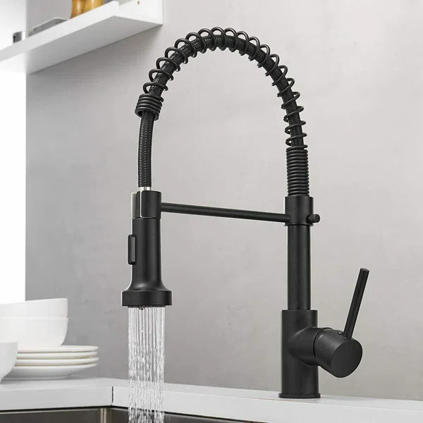 Kitchen Faucets with Pull Down Sprayer Stainless Steel Industrial Single Handle 1 Hole Faucet for... | Wayfair North America