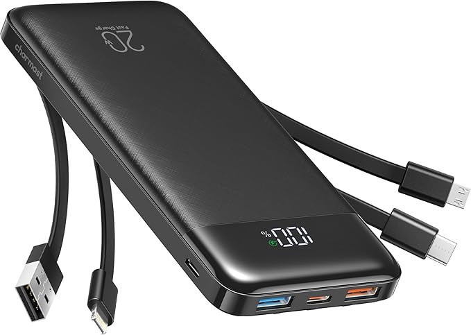 Charmast Power Bank 20000mAh, 20W Fast Charging Portable Charger with Built-in Cables, USB C Batt... | Amazon (US)