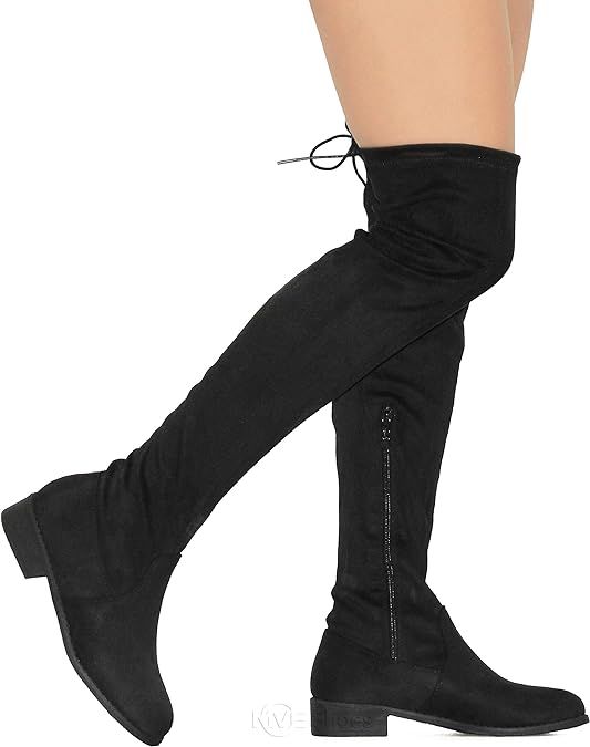 MVE Shoes Women's Forever Fashion Comfy Vegan Suede Block Heel Side Zipper Thigh High Over The Kn... | Amazon (US)