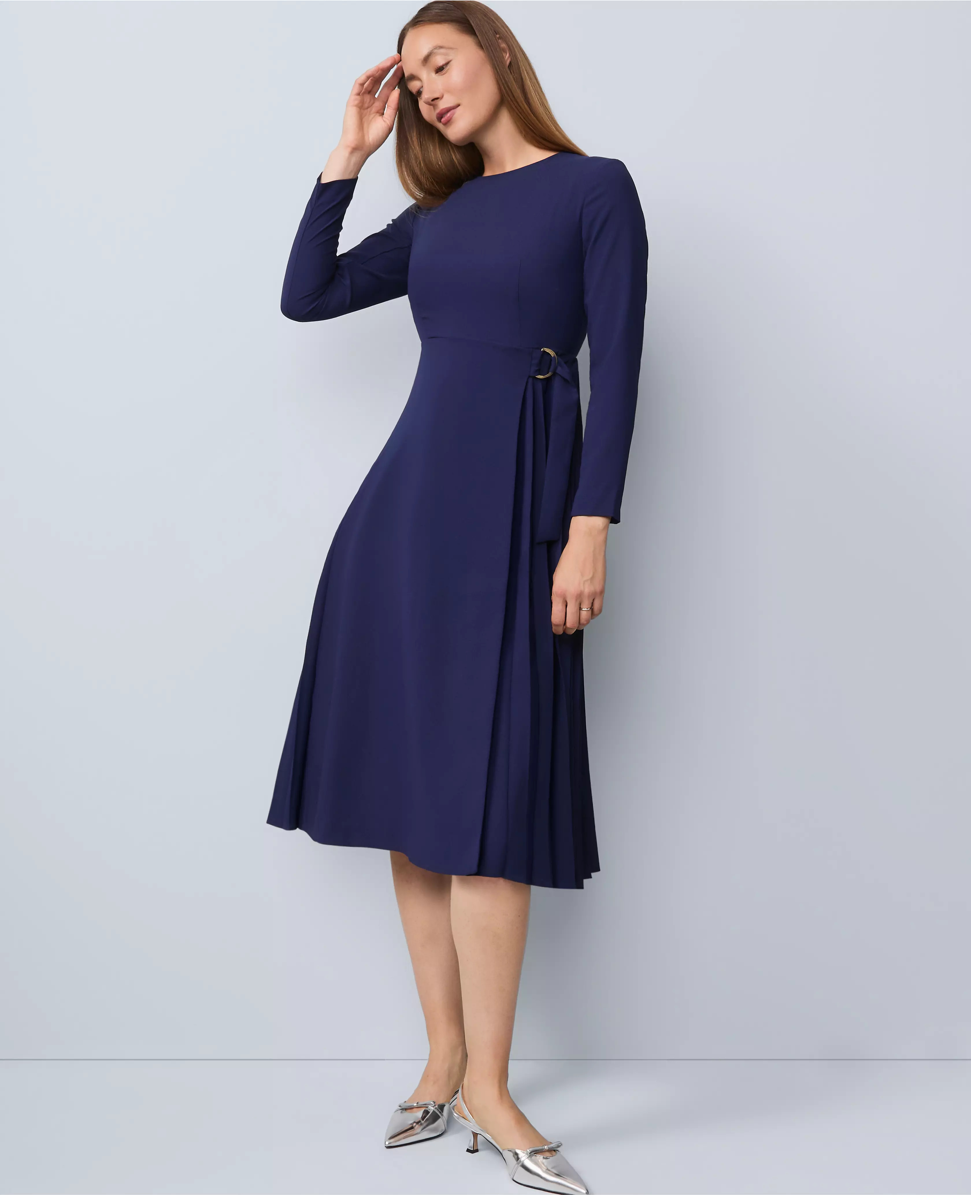 Pleated Crepe Flare Dress | Ann Taylor