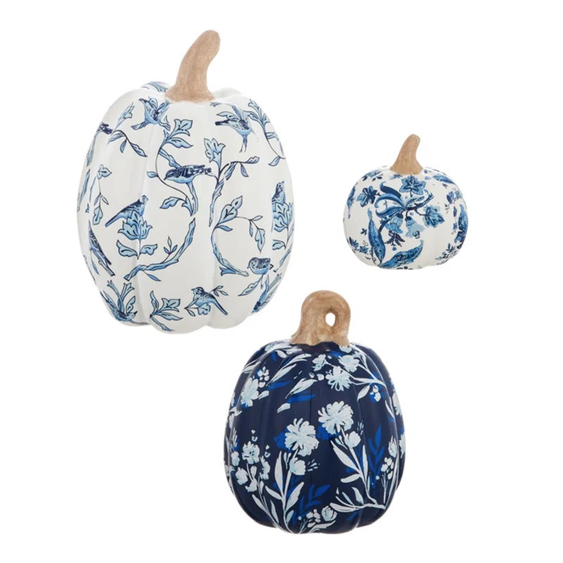 Printed Ceramic Pumpkins 3 Piece Figurine Set | Wayfair Professional
