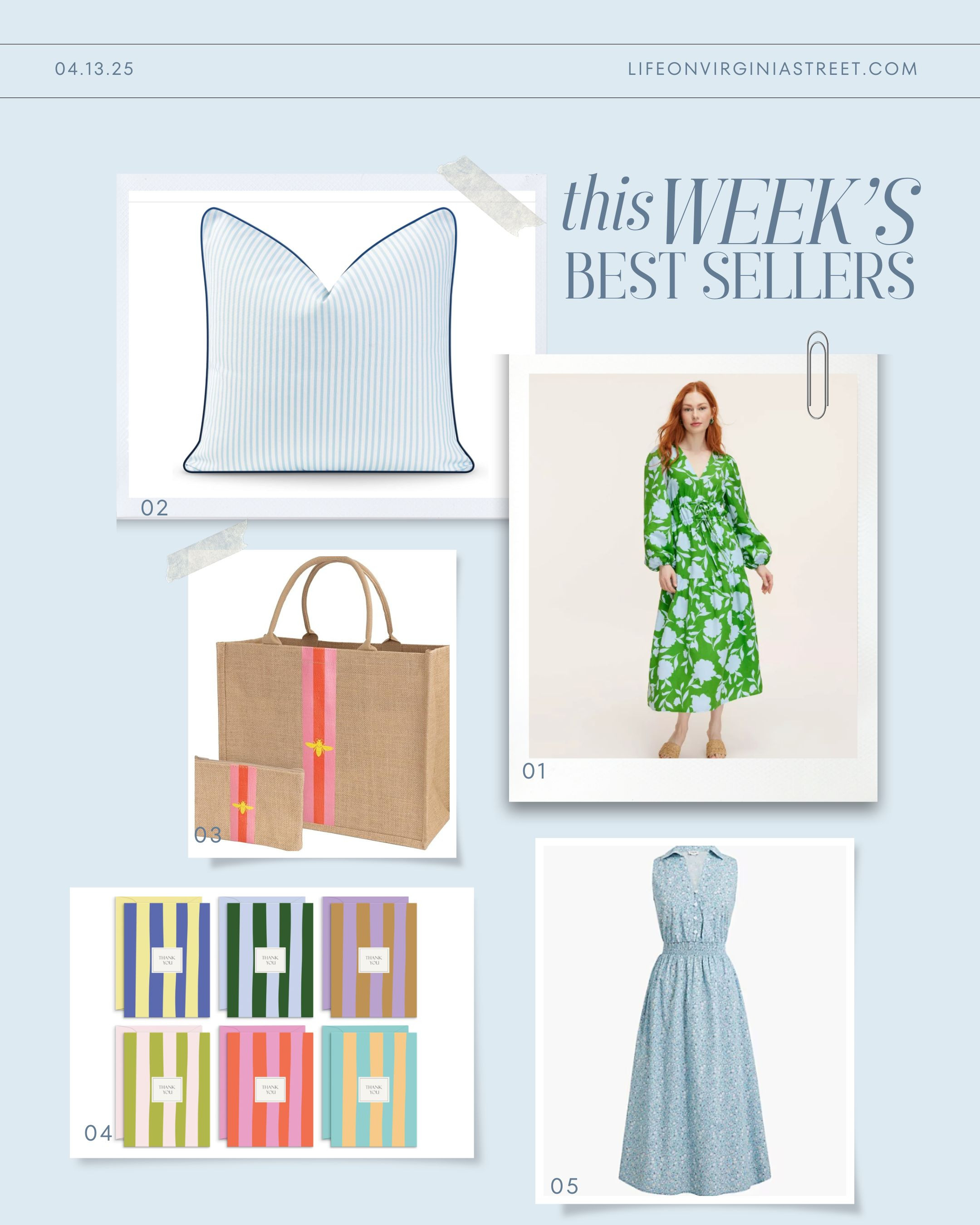 This week's bestsellers include two darling dresses that are perfect for Easter, graduations, spring weddings, Mother's Day brunch and more! It also includes these indoor/outdoor striped pillow covers we own and love, a chic tote set (available in multiple colors), and the cutest striped Thank You cards! #ltkhome #ltkseasonal #ltksalealert #ltkfindsunder50 #ltkfindsunder100 #ltkstyletip #ltkover40 #ltkparties #ltkworkwear #ltkwedding 

 

#LTKHome #LTKSaleAlert #LTKFindsUnder50