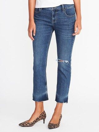 Old Navy Womens Mid-Rise Distressed Flare Ankle Jeans For Women Medium Bright Wash Size 0 | Old Navy US