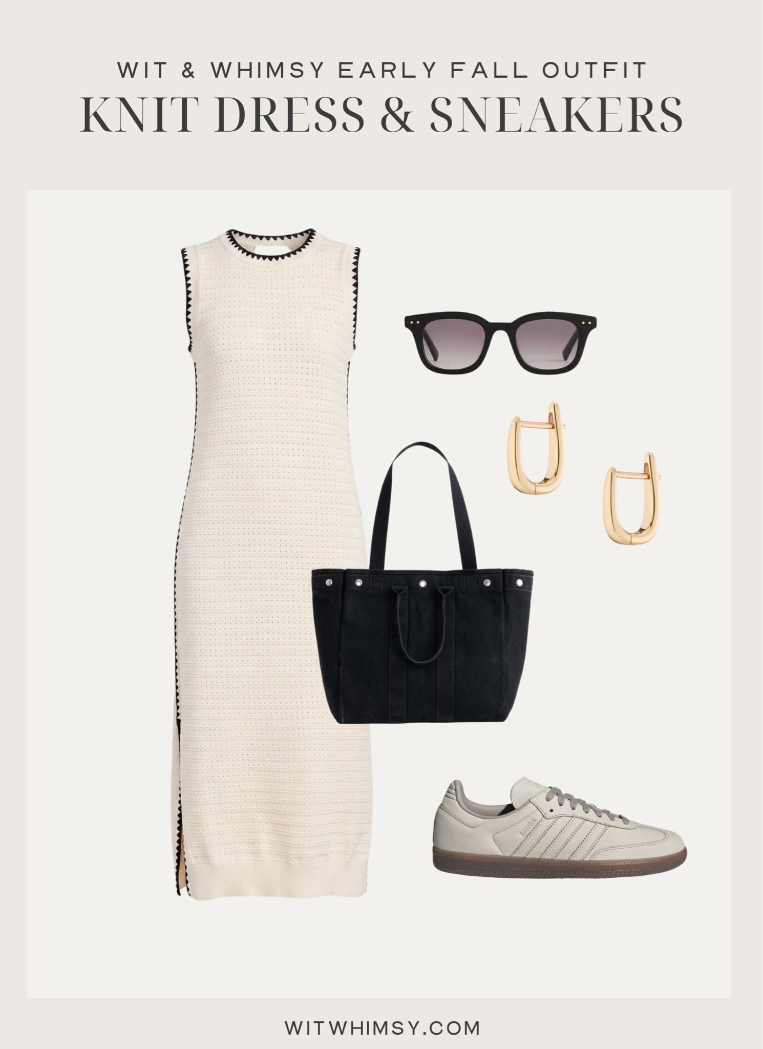 Transitional fall outfit idea

Knit midi dress
Sneakers
Black canvas tote 
Gold hoop earrings

#LTKSeasonal #LTKTravel