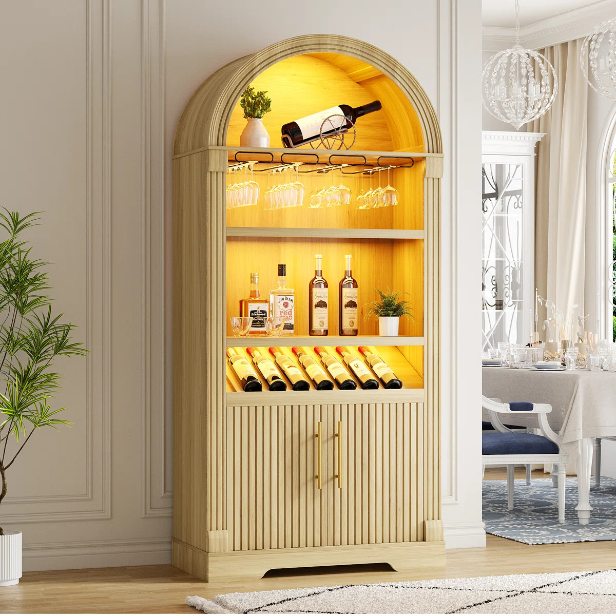 70.9'' H Freestanding Arch Wine Cabinets With Wine Glass Holder & Wine Rack, Bar Liquor Cabinets ... | Wayfair North America