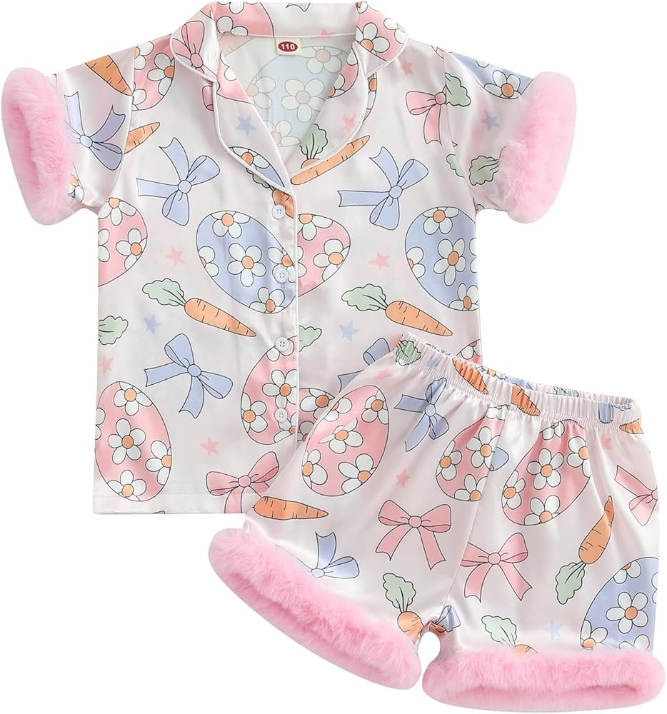 Baby Girl Easter Pajamas Toddler Kids Bunny Pjs Feather Trim Satin Sleepwear Nightgown Button Dow... | Amazon (US)