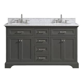 Home Decorators Collection Windlowe 61 in. W x 22 in. D x 35 in. H Bath Vanity in Gray with Carra... | The Home Depot