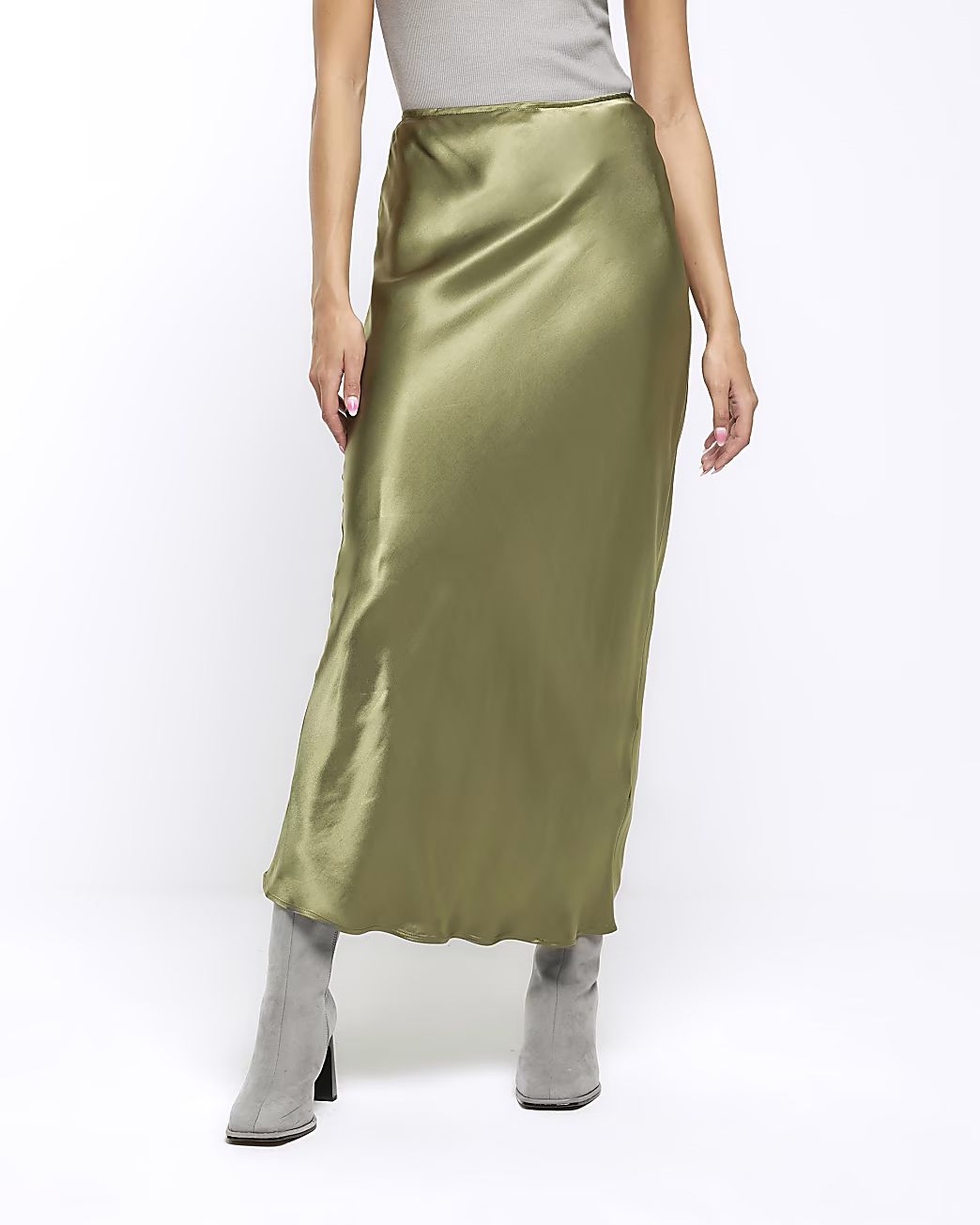 Khaki satin maxi skirt | River Island (UK & IE)