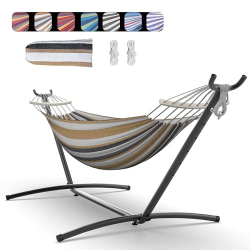 Everyfun Double Hammock with Space-Saving Steel Stand, 2 Person Heavy-Duty Hammock for Garden, Yard or Outdoor, 600lbs Capacity, Coffee | Amazon (US)