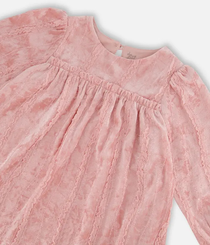 Deux par Deux Girl's Long Sleeve Velvet Dress With Frills Light Pink | Nordstrom | Nordstrom