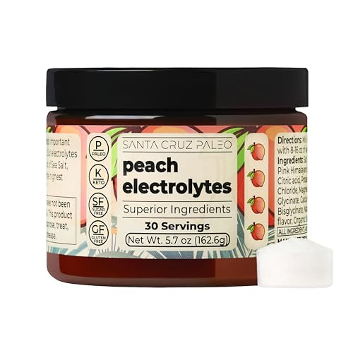 Santa Cruz Paleo Electrolyte Powder, Peach Flavor, Sugar Free Hydration Drink Mix with Himalayan Pink Salt, Sea Salt, Magnesium Glycinate, Potassium Chloride, Sweetened with Stevia, 30 Servings | Amazon (US)