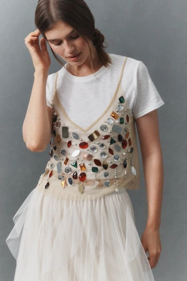 By Anthropologie Jewel-Embellished Sheer Cami | Anthropologie (US)