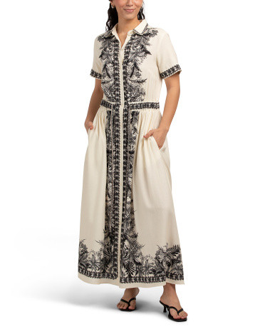 Linen Blend Button Front Belted Maxi Shirt Dress | TJ Maxx
