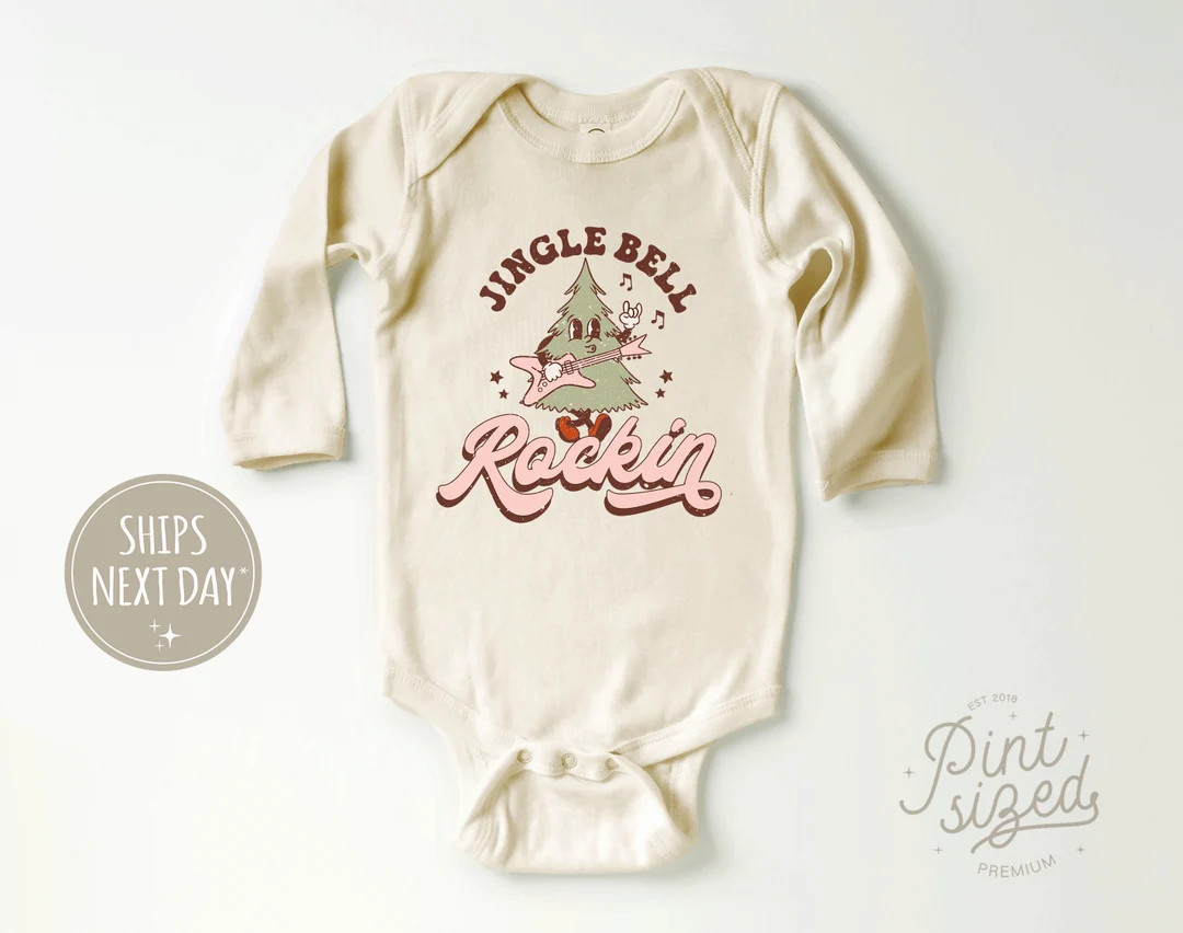 Jingle Bell Rockin' Baby Onesie® - Vintage Christmas Bodysuit - Cute Holiday Natural Onesie® | Etsy (US)
