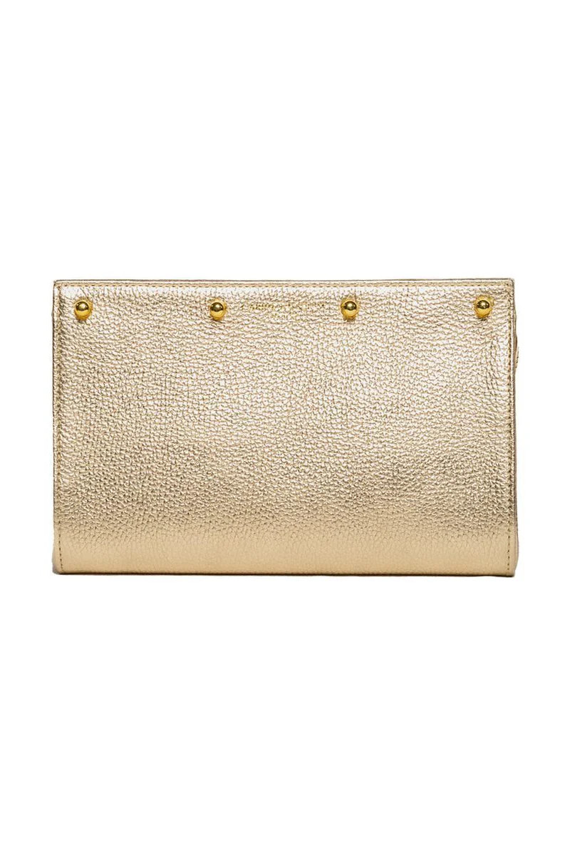 Lizzie Champagne Gold Pebble Leather Interchangeable & Convertible Clutch Bag | CARRIE DUNHAM
