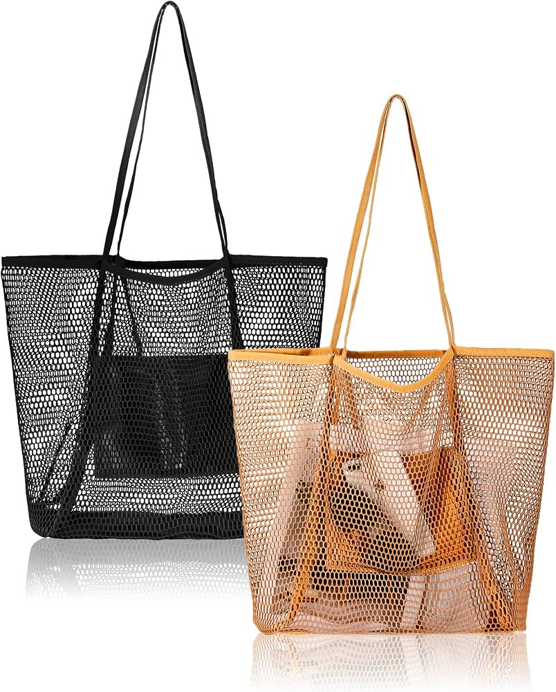 Tudomro 2 Pcs Beach Mesh Tote Bag for Women Foldable Big Capacity Casual Tote Bag Waterproof Ligh... | Amazon (US)