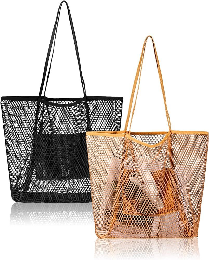 Tudomro 2 Pcs Beach Mesh Tote Bag for Women Foldable Big Capacity Casual Tote Bag Waterproof Ligh... | Amazon (US)
