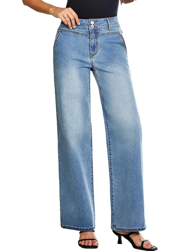 SHEWIN Womens Jeans High Waisted Wide Leg Jeans Woman Trendy 2025 Stretchy Straight Leg Ankle Den... | Amazon (US)
