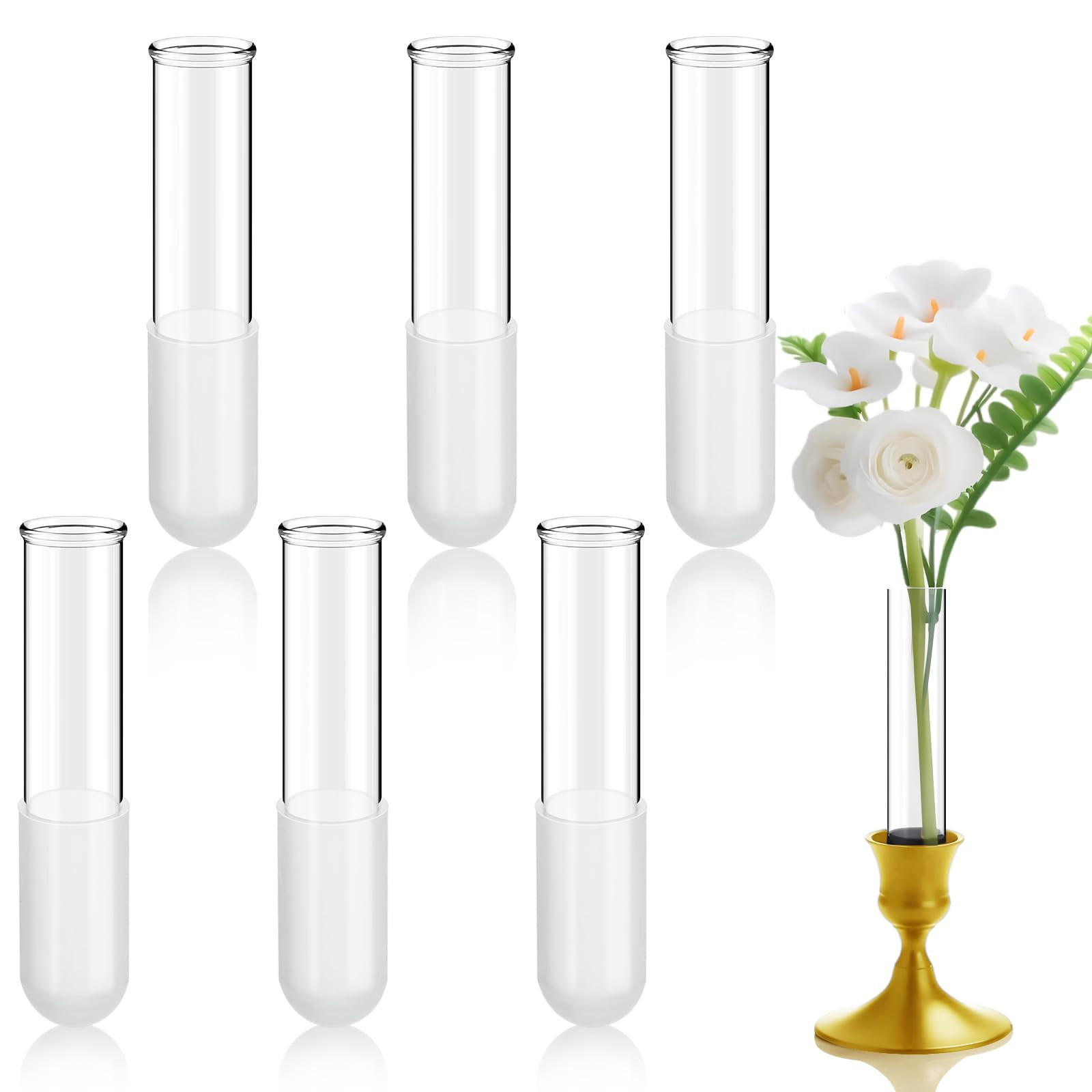 Amazon.com: Ninehaoou 6 Pack 3.9" Glass Bud Vase Taper Candle Holder's Bud Vase for Flower Candlestick Sizes from 22mm to 27mm Adjustable Designed Specially for Taper Candle Holder for Tablescapes, Wedding Decor : Home & Kitchen | Amazon (US)