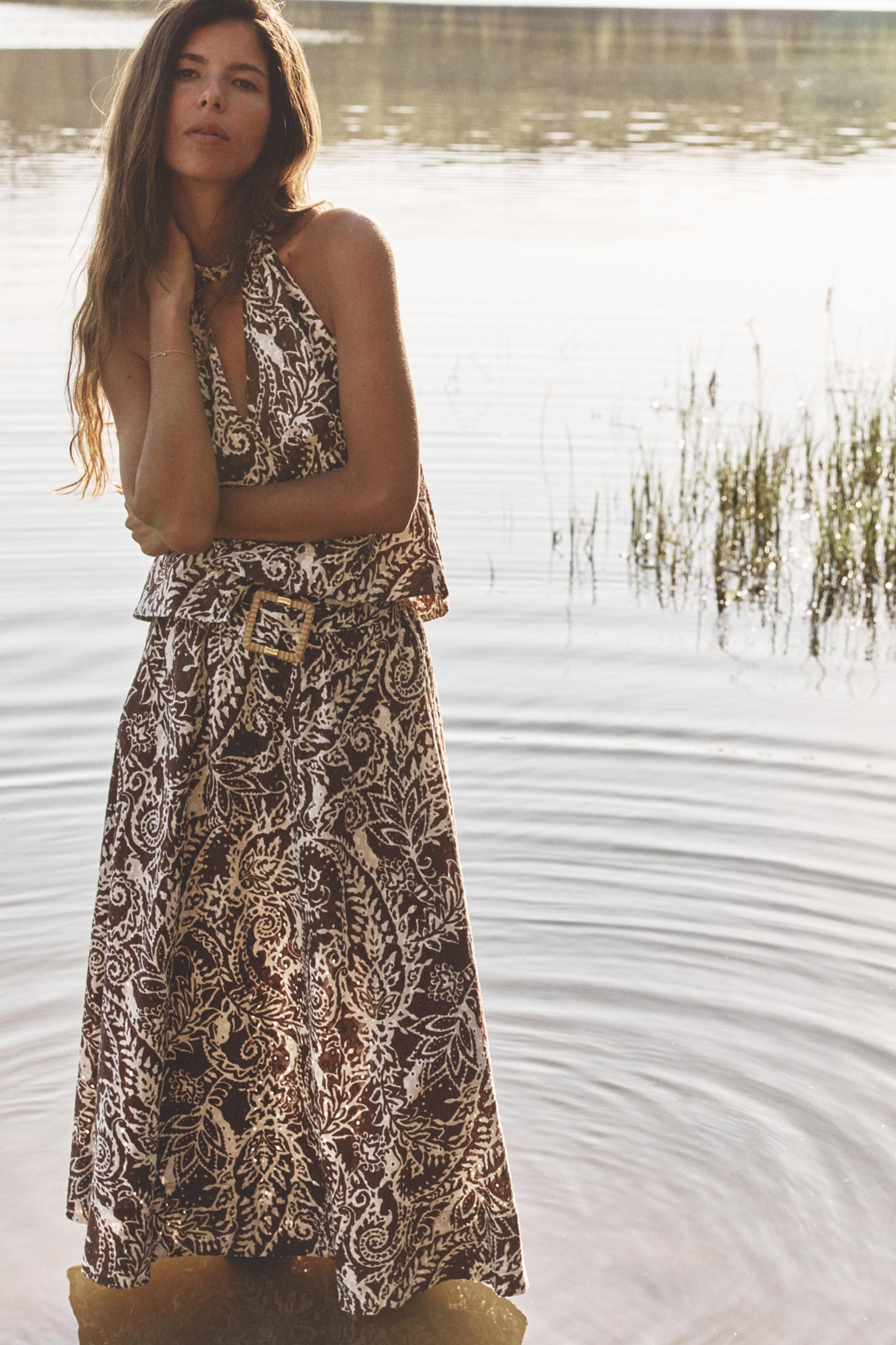 EMBROIDERED EYELET MIDI SKIRT | Zara US