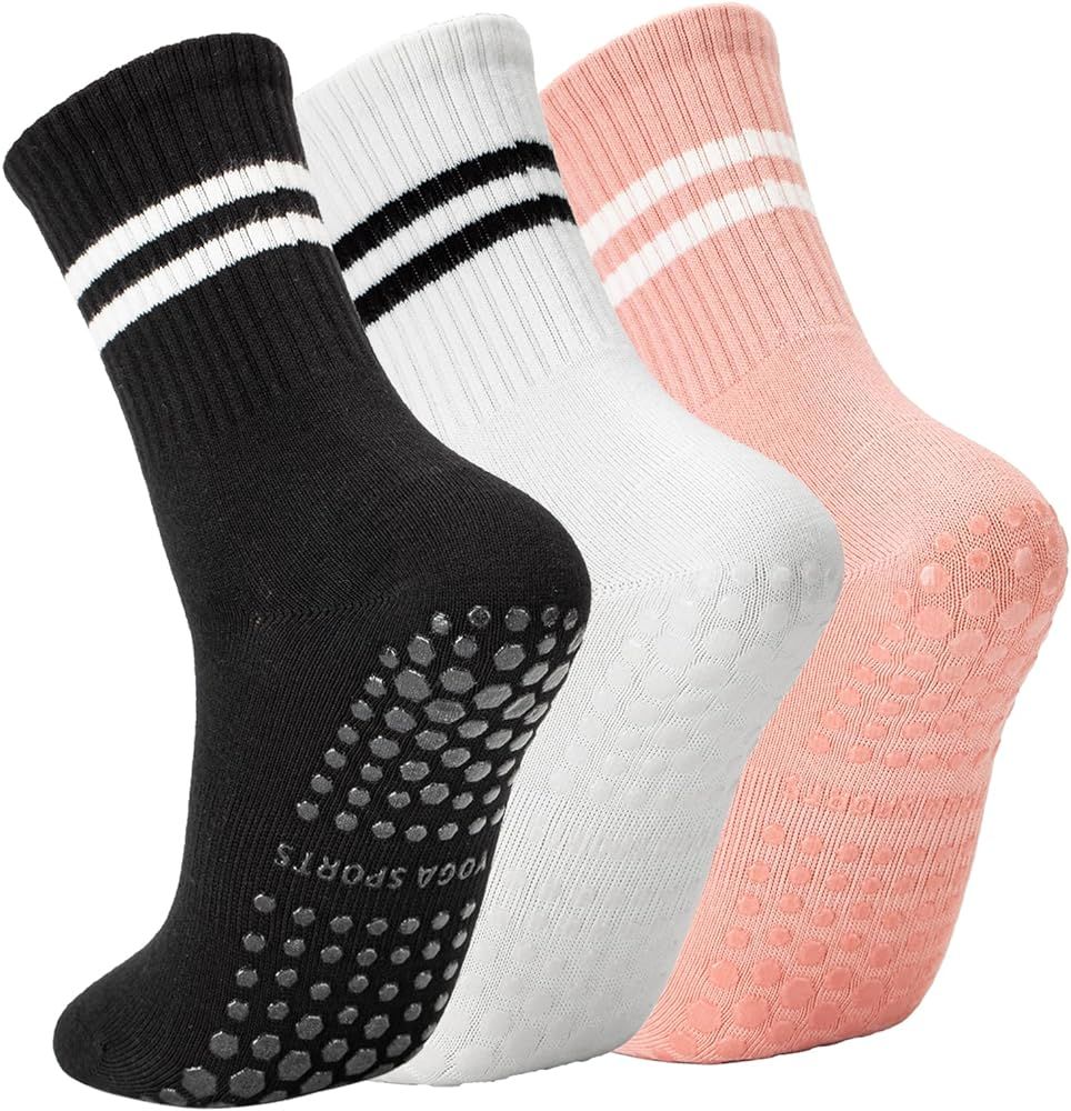 Lacholin Yoga Pilates Socks with Grips for Women, Non Slip Grip Cotton Socks for Barre, Ballet, D... | Amazon (US)