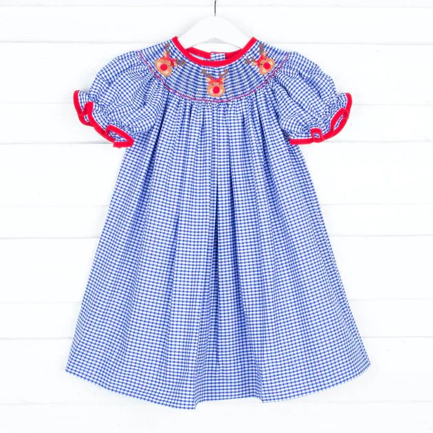 Rudolph Smocked Blue Gingham Bishop Dress | Classic Whimsy