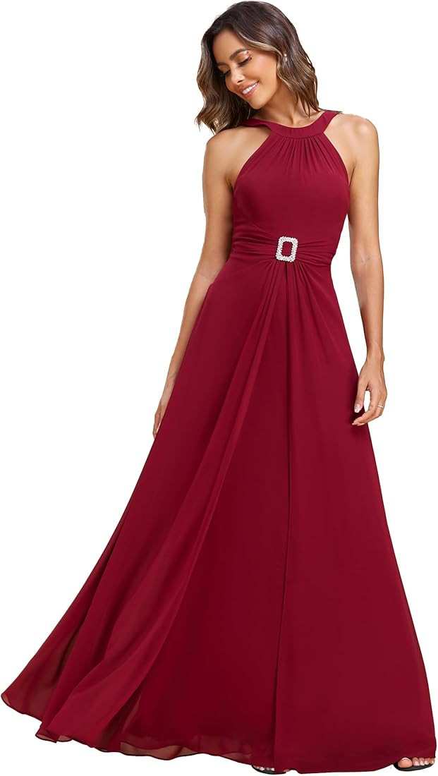 Ever-Pretty Women's Halter Neck Sleeveless Square Sequin Pleated Chiffon Bridesmaid Dress 01889 | Amazon (US)