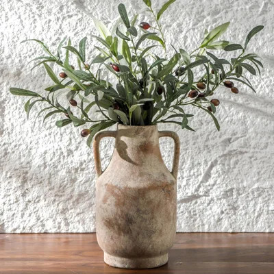 Handcrafted Ceramic Flower Vase With Handles - Large Rustic Farmhouse Centerpiece Vase For Home Decor, Living Room, Table - Neutral Terracotta Design | Wayfair North America