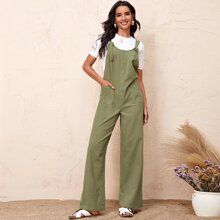 Wide Leg Button Front Overall Jumpsuit | SHEIN