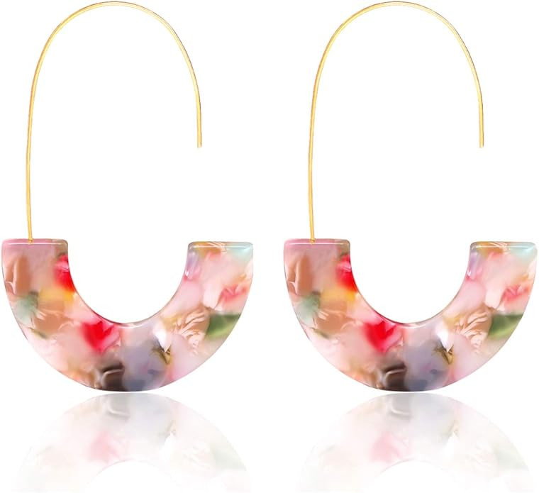 Acrylic Earrings Statement Tortoise Hoop Earrings Resin Wire Drop Dangle Earrings Fashion Jewelry... | Amazon (US)