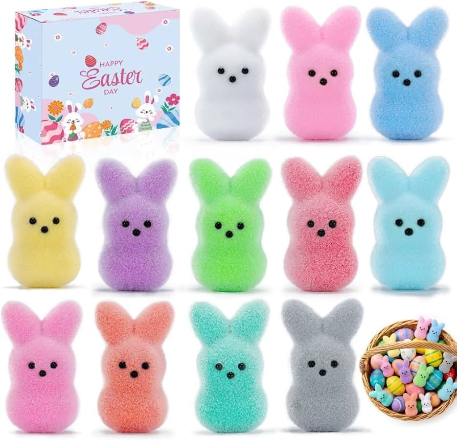Easter Basket Stuffers for Kids, Flocked Bunny Easter Egg Fillers, Cute Bunny Toys Easter Gifts f... | Amazon (US)